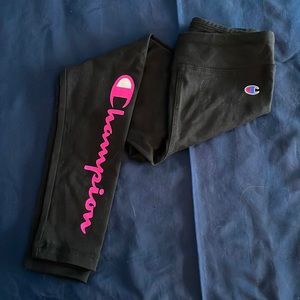 Girls Champion Black Leggings w Pink Champion detail Size 6